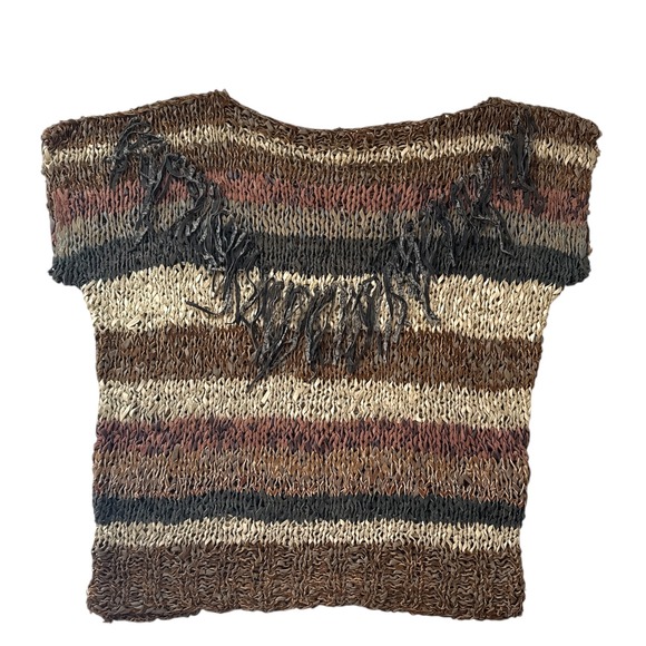 Handmade Tops - Hand Crafted Leather Tied Top Striped Art To Wear Boho (FLAWS & Approx Size‎ M)